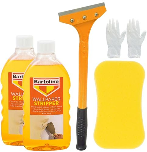 Wallpaper Remover Kit - Bundle with 2X 500ml Wallpaper Stripper, 4-Inch Heavy Duty Wallpaper Scraper, Large Sponge and Pair of Nitrile Gloves - Suitable for All Types of Wallpaper Removal
