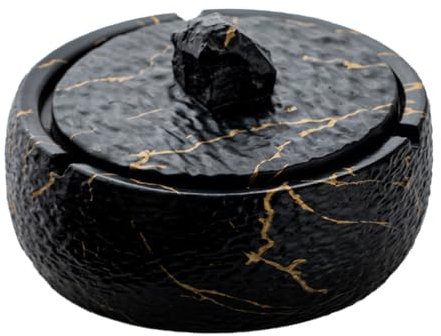 Portacenere Coperchio con Coperchio, Smavles Posacenere Antivento in Ceramica, Vassoio per Cenere da Fumo da Tavolo, Posacenere per Sigarette per Uso Interno o Esterno per Casa Ufficio Balcone (Nero)