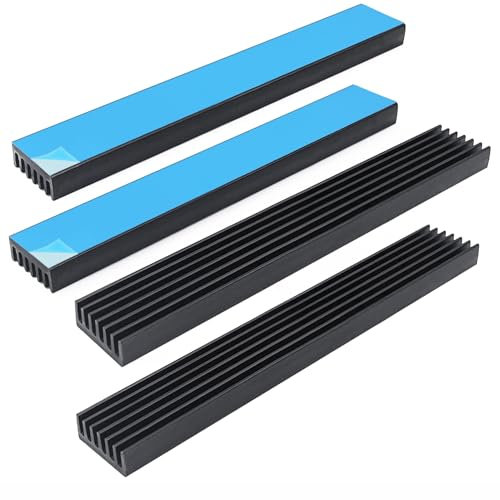 4Pcs 14mm Heatsink 100 x 14 x 6mm Black Aluminum Heat Sink Strip Radiator Cooler with Thermal Conductive Adhesive Tape Cooling Fin for Cooler Electronics LED CPU Memory Chip