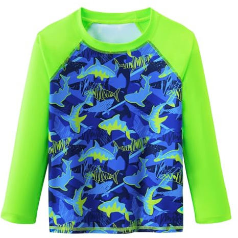 Kids Long Sleeve Rash Vest - UPF 50+ UV Sun Protection Rash Guard Quick-Dry Comfortable Swim Shirt for Boys Kids Swimming Top Green
