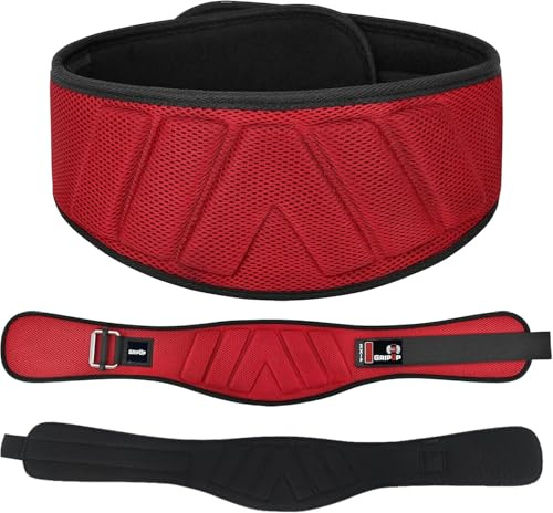 GripUp Ceinture de Musculation en Cuir – 10 mm d'Épaisseur, 15 cm de Large – Boucle à Levier Robuste – Soutien Lombaire pour Haltérophilie, Powerlifting, Squat, Entraînement de Force (Rouge, M)