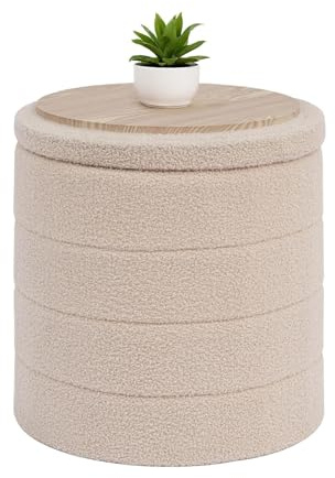 Bonlife Boucle Ottoman Storage, Foot Rest Stool Seat, Folding Footstool for Living Room, Sherpa Ottoman for Bedroom, Beige, 43x43x45 cm