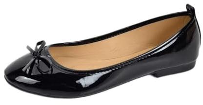 ETZRYSYB Ballerine da donna, classiche, casual, in pelle verniciata rossa, con fiocco, nero, 41 1/3 EU
