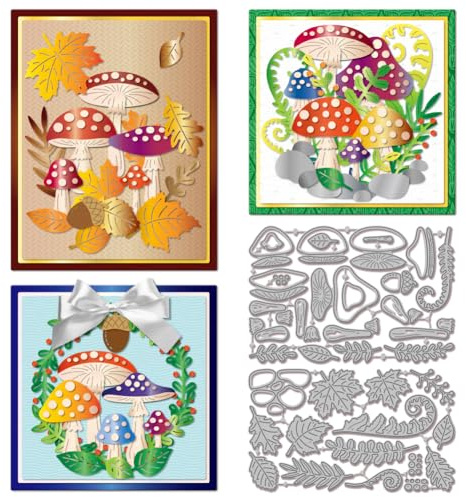 GLOBLELAND Mushroom Cutting Dies for Card Making Autumn Leaf | Metal Fern Leaves Leaf Die Cuts For ScrapbookingPhoto Album DIY Craft Decor