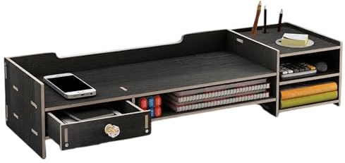 Skärmstativ stigare | 2 100 g skrivbordsorganisatör i trä | laptop och skrivarhylla | Vit 63,5 x 20 x 13,5 cm robust stigare med förvaring för tangentbord och kontorsmaterial