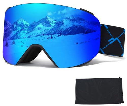 VCOROS Occhiali da Sci,YH693C Maschera da Sci OTG per Unisex Anti-UV400 Anti Nebbia Antipolvere Antivento Occhiali da Neve per Ski (10-REVO Blu/Nero)