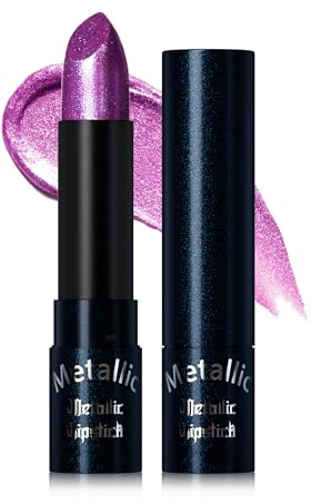 Glitzer-Lippenstift Violett, Metallic Funkelnder Lippenstift, Wasserfest Langanhaltender Diamond Shimmer Lipstick, Not-Stick Cup, Hochpigmentiert Glitter Lip Tint Lipgloss Makeup für Party Stage-C12