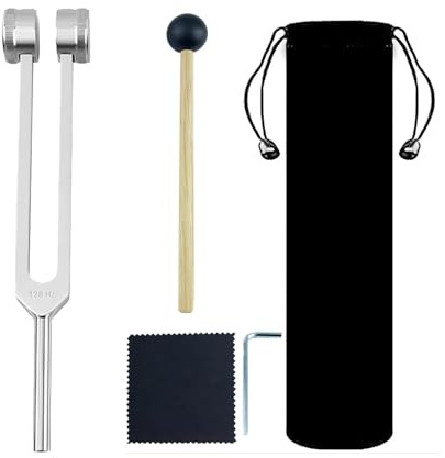 Diapasón de Afinación 128 Hz de Aleación de Aluminio con Alta Precisión, Incluye Martillo de Silicona, Herramienta de Reparación y Paño de Limpieza para Uso en Mantenimiento de Instrumentos Musicales