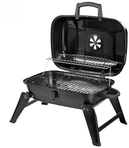 Portable Charcoal Grill – Compact Stainless Steel Folding Tabletop BBQ for Camping & Garden with Chimney Serves 4-8 Perfect for Outdoor Cooking