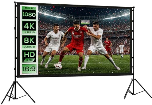HOMCOM Telo Proiettore da 100 Pollici 4K/8K HD Formato 16:9 con 2 Treppiedi Pieghevoli, Schermo per Proiettore Portatile Doppia Facciata, Grandangolo di 160 Gradi, per Casa Home Cinema Esterno,Bianco