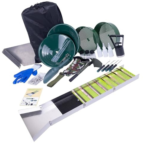 WALFRONT Gold Panning Prospecting Kit Folding Aluminum Alloy Sluice Box Gold Prospecting Dredging Mining Equipment 50in 127cm