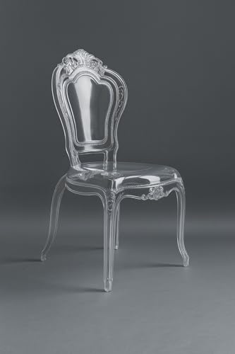 Biscottini Set 4 Sedia Trasparente Barocca in Policarbonato - Poltrona Effetto Cristallo – Sedie in Plastica Luigi XV Moderno – Sedia Elegante Sala da Pranzo, Cucina, Soggiorno, Ristorante ed Eventi