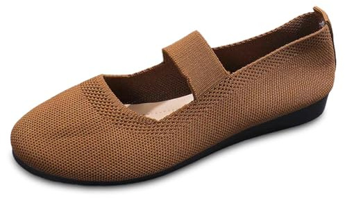 Ballerinas Women's Elegant Sporty Balerina Shoes Medieval Wide H Ballerina Summer Shoes Comfortable Airy Flat Shoes Traditional Shoes Knitted Breathable Strappy Ballerina Dance Shoes, brown, 10 UK