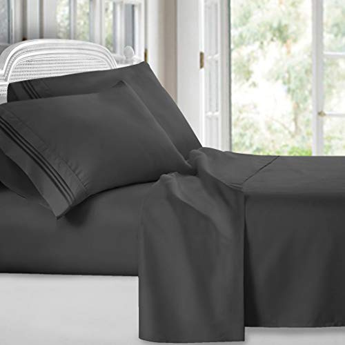 Clara Clark California King Sheets Set - 4 Piece Deep Pocket Bedding for Cal King Size, Extra Soft With Pillowcases, Charcoal Gray