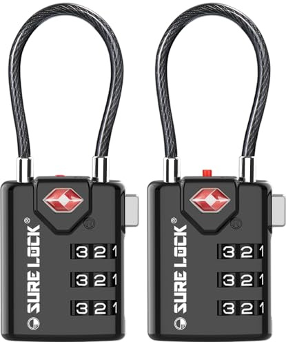 SURE LOCK TSA Compatible Travel Luggage Locks, Inspection Indicator, Easy Read Dials - 2 pack