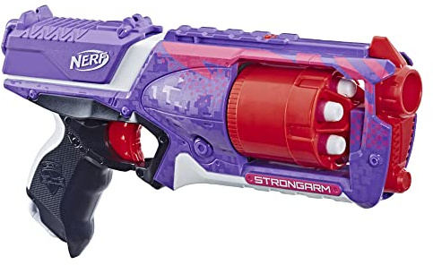 Nerf Elite - Strongarm Purple (Blaster a canna rotante e lancio a ripetizione, con 6 dardi originali Nerf Elite inclusi)