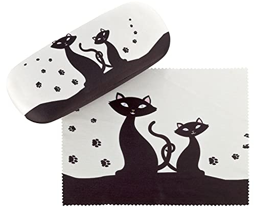 VON LILIENFELD Brillenetui Schwarze Katzen Kätzchen Motiv Etui Brille Mikrofaser Brillenputztuch Brillenbox Stabiles Hardcase Set mit Stoff bezogen