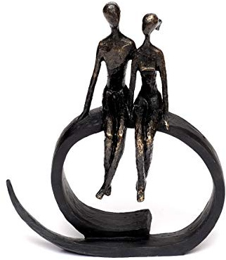 Brillibrum Design Skulptur Kärlekspar av polyresin par figur sittande kärlek staty brons vänskap dekoration bronsfärgad på svart ring presentidé
