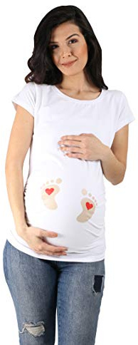Fotavtryck baby med hjärta – roligt sött mammamode med motiv mammaskjorta för graviditeten t-shirt graviditetströja, kortärmad, Vit, M