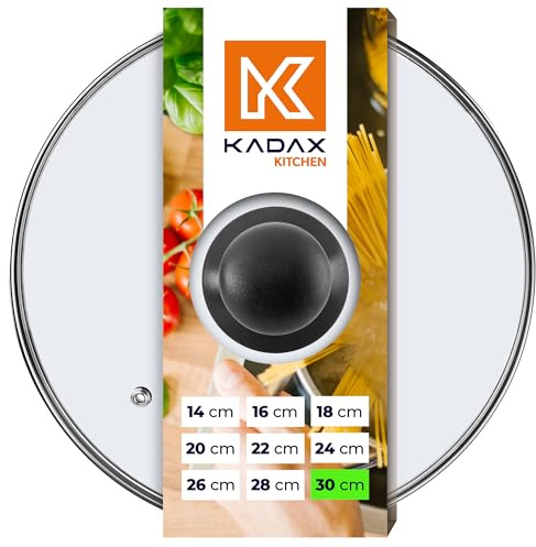 KADAX glaslock, grytlock Ø 30 cm, värmebeständigt, med ånghål och plasthandtag, universallock för kastruller och stekpannor, klar sikt, tätt stängande