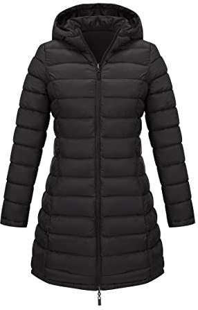 Bellivera Women Puffer Jacket Reversible Spring and Winter Warm Quilted Lightweight Long Hooded Padded Bubble Coat 207 Black XL