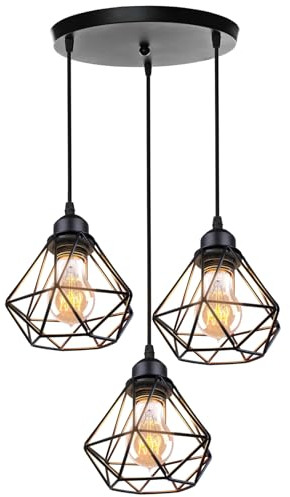 TOKIUS Lampadario a Sospensione Industriale Metallo 3 Luci E27 Lampada da soffitto Gabbia a Forma Plafoniere Interni Per Cucina Camera da letto