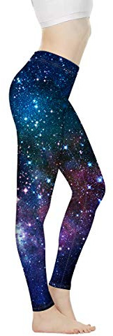 Biyejit Pantalones de yoga para mujer, leggings de cintura alta, leggings de entrenamiento para mujer, Galaxy Stars, 3XL