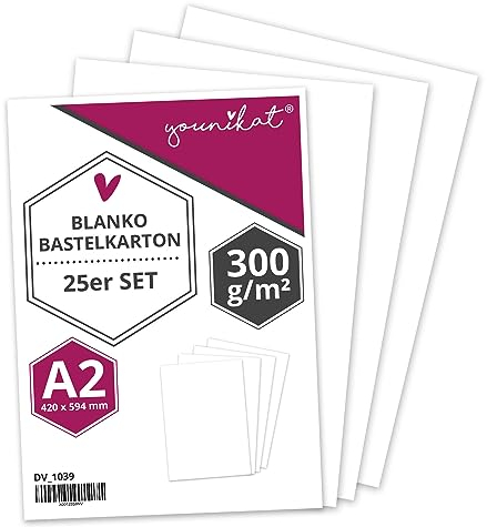 younikat 25er Set blanko Bastelkarton DIN A2 I 300 g/qm I DIY zum Selbstgestalten Basteln Malen Beschreiben für Scrapbook-ing und vieles mehr I weiß I dv1039