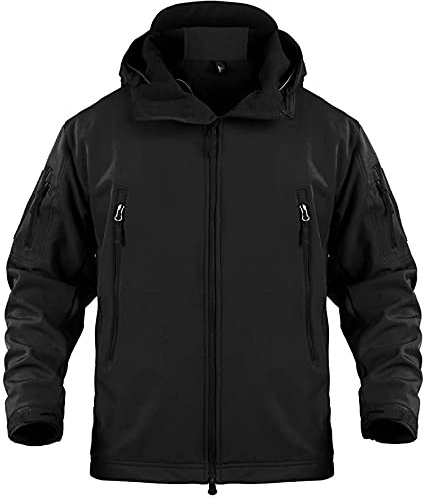 Memoryee Hommes Vestes Softshell Extérieures Doublure Polaire Camouflage Chauds Tactiques Imperméable Encapuchonné Manteau/Black(new)/M