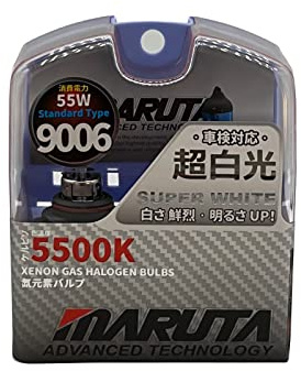MARUTA SUPER WHITE 9006 / HB4 55W Halogenlampe für Abblendlicht, Fernlicht, 5500K Xenon-Effekt, langlebige hochwertige Xenon-Gas Quarzglas Birne, ECE Prüfzeichen