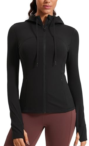 CRZ YOGA Veste d'entraînement à capuche zippée pour femme Noir 46