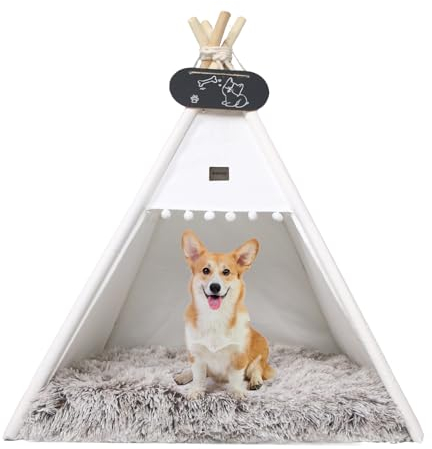 Whiwhi Tipi Zelt für Haustiere+Plüsch Hundedecke Wasserdicht Hundezelt Katzenzelt Haustierzelte Häuser mit Hundebett Haustier Zelt Möbel Abnehmbar 60x60x70cm