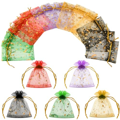 Abeillo 50 Stück Organzasäckchen 7 x 9 cm Kleine Organzabeutel, Bunt Organza Taschen mit Kordelzug, Geschenkbeutel Schmuckbeutel, Organza Säckchen für Hochzeit Geburtstag Party Schmuck