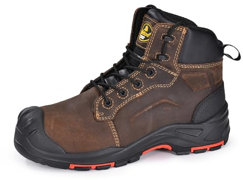 SAFETOE Botas de seguridad M-8552 para hombre, ajuste ancho, punta compuesta, protección contra descarga, antiestática, resistente al agua, piel de vaca, placa compuesta