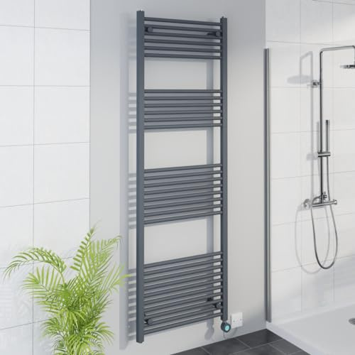 Warmehaus Smart WiFi Thermostatic Electric Bathroom Straight Heated Towel Rail Warmer Radiator with Timer 1800x600mm - Anthracite