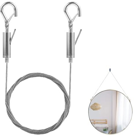 Picture Hanging Wire - 2mx1.5mm Adjustable Mirror Hanging Wire Heavy Duty Picture Hangers Stainless Steel Wire Rope with Hook for Hanging Mirrors Photo Frames Hold Up to 20kg