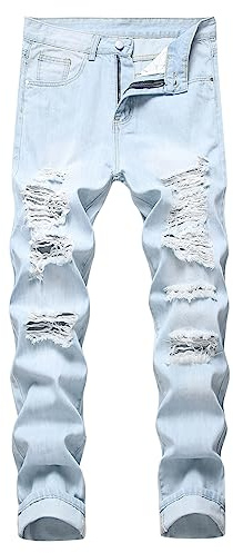 Jeans con Elastico in Vita Uomo 2023 Fashion Straight Tube New Men's Broken Knee Broken Pants Jeans da Uomo Pantaloni di Lavoro