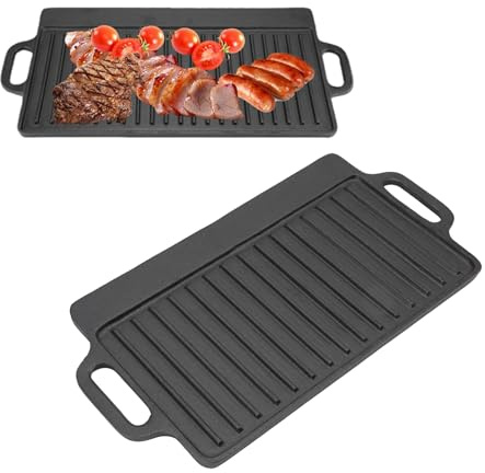 Topyond Bistecchiera Pietra, Piastra Grill per Induzione, Griglia per Piastre ad Induzione con Rivestimento Antiaderente, Doppio Manico per Grigliare Adatta a Tutti i Piani Cottura 46x23cm Nero