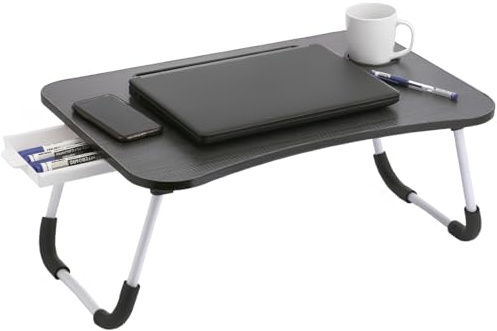 Tavolino pieghevole per laptop FORNOR nero con cassetto 60 x 40 x 26 cm