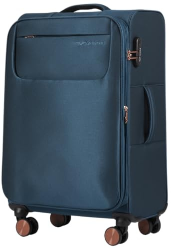 Wings Tern Maleta blanda de 24 pulgadas, 75,5 L, 4 ruedas, mango telescópico, cerradura de combinación, azul, 67x42x25, Maleta