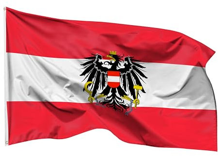 PHENO FLAGS Österreich Flagge 90x150cm mit Adler - wetterbeständige Fahne mit Messingösen, 100% Polyester, robuste Doppelnaht & in lebendigen Farben - ideal für Flaggen-Liebhaber
