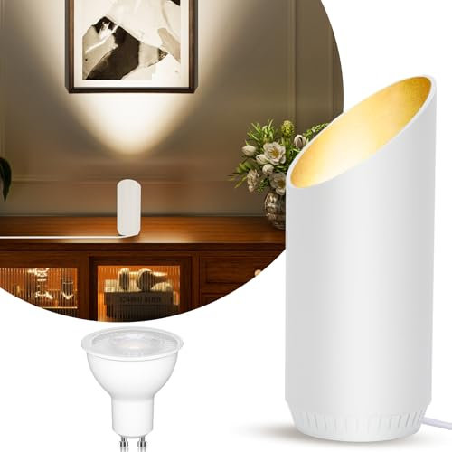 HUAEU LED Bodenstrahler – 6W Uplight Spot für Innenräume, Schwarz, Warmweiß 3000K, GU10 LED Lampen 500LM, Bodenleuchte mit Fußschalter, Perfekt für Pflanzen, Wände, Wohnzimmer & Schlafzimmer（Weiß）