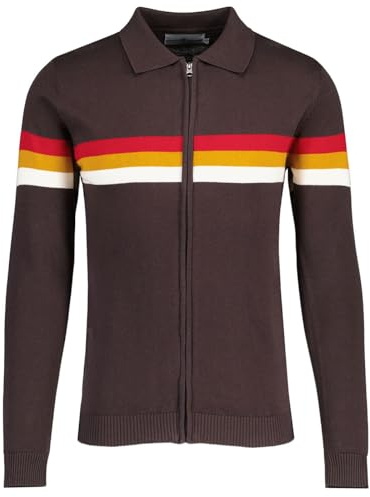 Madcap England Men's Retro 70s 80s 90s Mavers Knitted Zip Through Track Top Cardigan Mavers MC98 (UK, Alpha, L, Regular, Regular, Potting Soil)