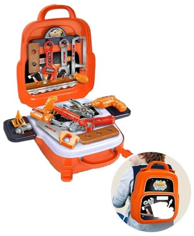 DIOXSTAR 22 Pcs Construction Tool Toy Set for Kids, 3-In-1 Portable Backpack Set, Pretend Play Tools Kit Toy, Fine Motor Skills, Drill Tool Accessories Toys, Funny Game