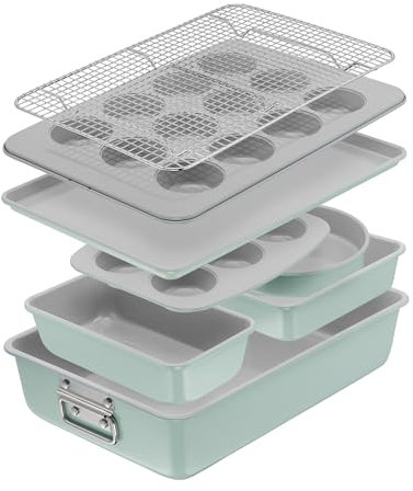 Tefal Ceramik Set 8pièces, Moules à gâteaux, Plat à four, Revêtement céramique, Résistant, Démoulage facile, J175S804