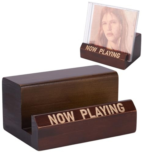 FINGERINSPIRE Schallplattenständer Aus Holz Now Playing Rechteckiger Schallplattenständer Mit Der Aufschrift Now Playing Kokosnussbraun Holzhalter Gestell Für Schallplatten Alben Plattenspieler