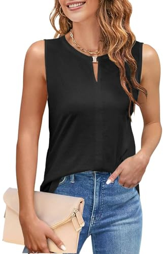 NAIOSS Top da donna elegante, maglietta estiva, senza maniche, con scollo a V, Serbatoio nero, M