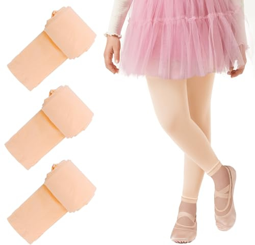 SGQTZDZQ Collants de danse sans pieds pour filles, collants de ballet, collants pour uniforme scolaire pour enfants, 3 paires, noir et rose, Rose chair, 8-11 ans