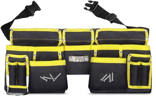 ZoZoMaiy Tool Belt, Magnetic Tool Pouch, 11 Pockets Tool Belts for Men, Heavy Duty Oxford Tool Bags, with Adjustable Nylon Belt, for Electricians Carpenters Construction with Hammer Holder