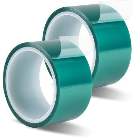 EXLECO 2 Rollos Cinta Termica Sublimacion Verde 50mm x 33m, Cinta Adhesiva de Alta Temperatura Cinta Kapton Cinta in PET Resistente al Calor sin Residuos para Impresión Electrónica, Enmascarar, Soldar